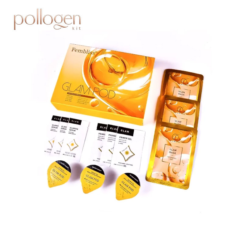 کیت مربعی فمبلس پلاژن لیفت و درخشان کننده Glam حاوی سرم افتر + ماسک افتر